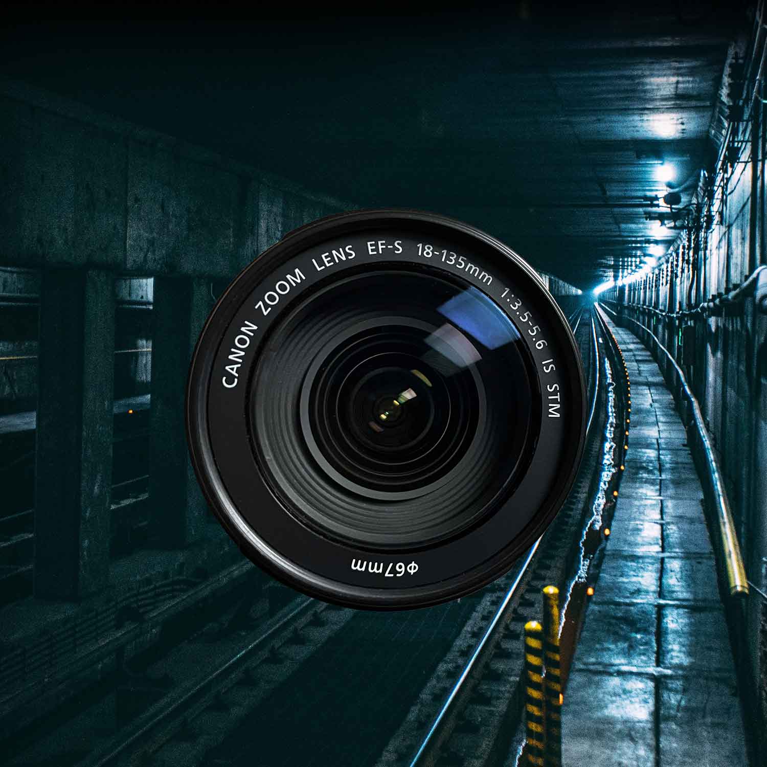 camera lense in a subway tunnel
